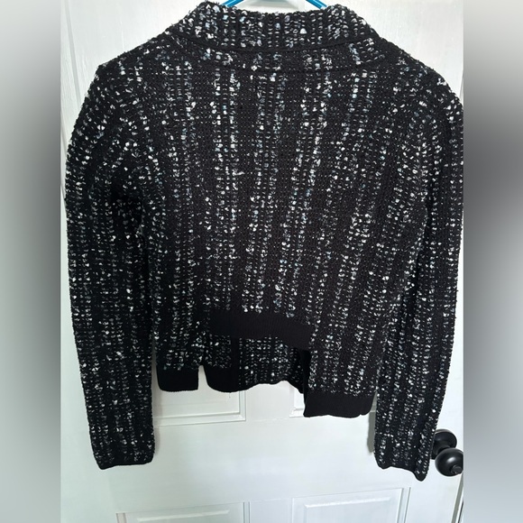 EUC Reeve Moto Cardigan Black White Cotton Blend Scandi Knitwear - Picture 5 of 15